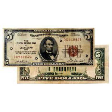 $5 1929 Federal Reserve Note F+ - Depression Era Currency
