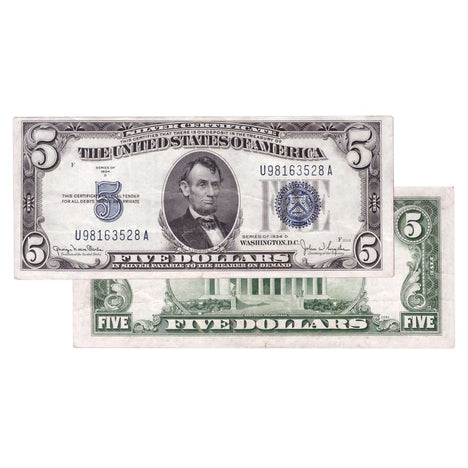 $5 - 1934 Blue Seal Silver Certificate - About Uncirculated