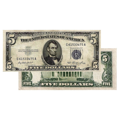 $5 - 1953 Blue Seal Silver Certificate - About Uncirculated