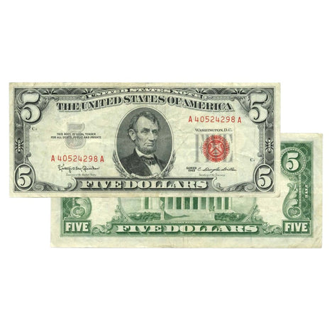 $5 - 1963 Red Seal FRN - About Uncirculated