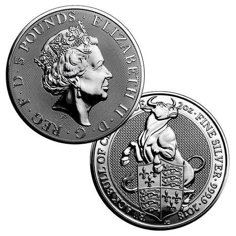 2018 Great Britain £5 2 oz .9999  Silver Queen's Beasts The Black Bull