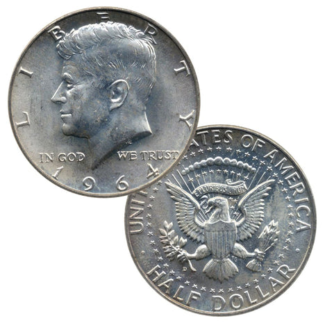 90% Silver 1964 JFK Half Dollars Average Circulated
