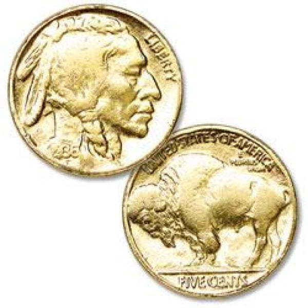 1930's 24K Gold Plated Indian Head Buffalo Nickel - Full Date & Black Ruthenium Finish