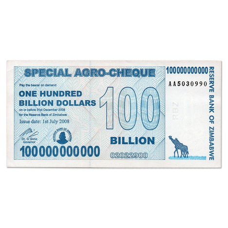 100 Billion Zimbabwe AGRO-CHEQUE CIRCULATED 2008