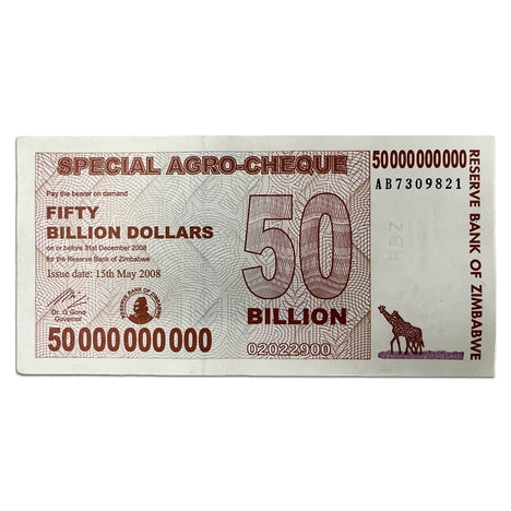 50 Billion Zimbabwe AGRO-CHEQUE UNCIRCULATED 2008