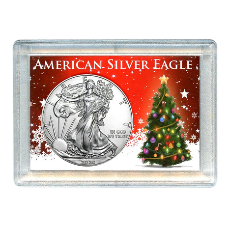 2020 $1 American Silver Eagle with Christmas Tree Holiday Gift Holder