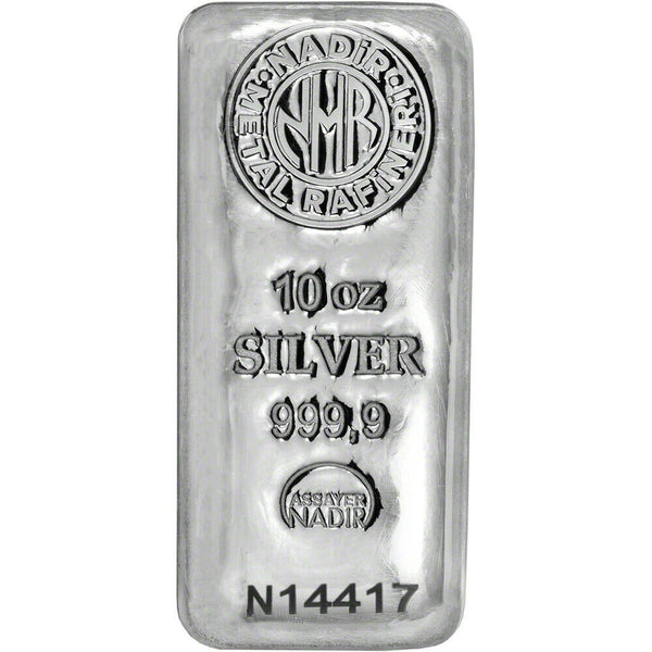 10 Ounce Nadir Metals Rafineri .9999 Silver Cast Bar with COA