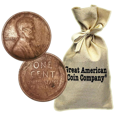 Bag of 1 000 Mixed Date Wheat Cents (1920-1929) in Circulated Condition