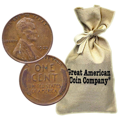 Bag of 1 000 Mixed Date Wheat Cents (1930-1939) in Circulated Condition