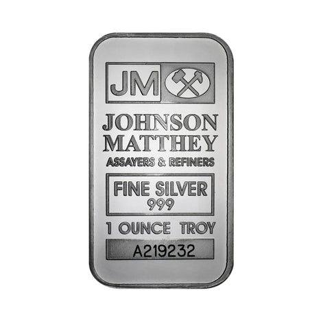 One Ounce .999 Fine Silver Johnson Matthey Bar