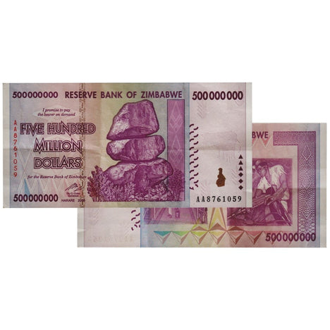 SALE!! LOT OF TEN - 500 Million Zimbabwe Banknotes 2008 AA/AB Series CIRCULATED