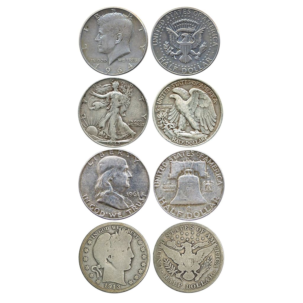 Type Set - Four 90% Silver Halves - Walking Liberty Barber JFK Franklin - Silver Half Starter Collection